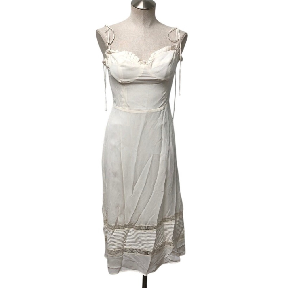 Reformation Ronan Midi Dress Womens 6 White Lace Trim Pleated Cottagecore